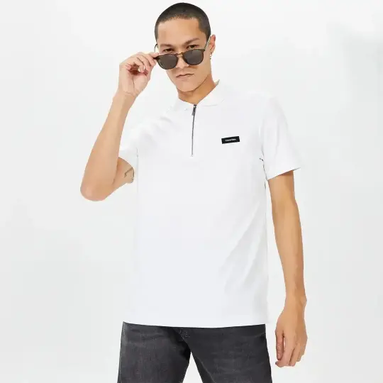 Calvin Klein Smooth Cotton Zip Polo Beyaz