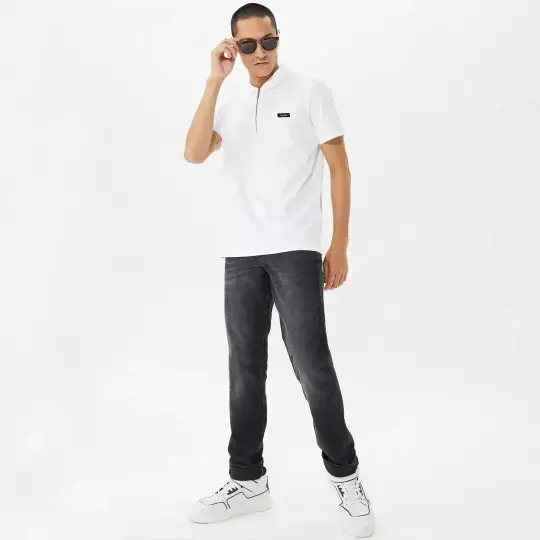 Calvin Klein Smooth Cotton Zip Polo Beyaz - 3