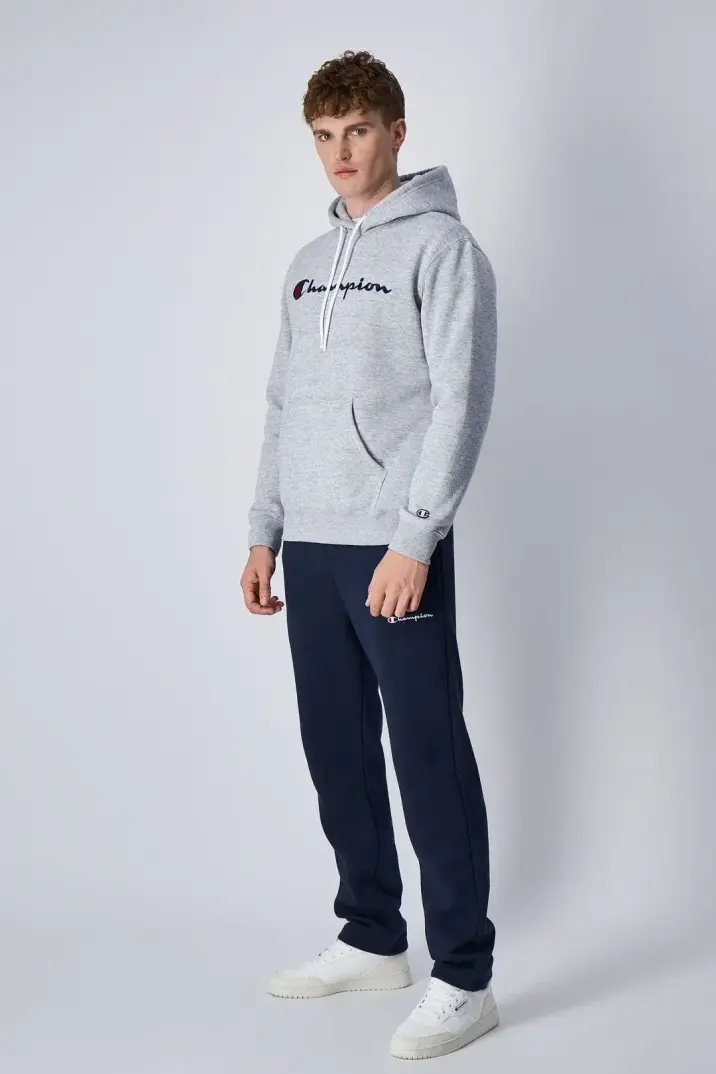 Embroidery Script Logo Fleece Hoodie Gri - 2