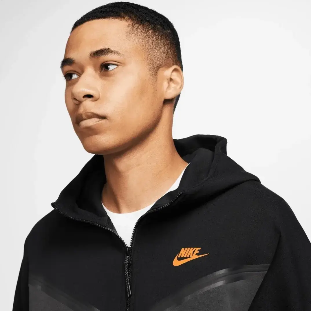 Tech Fleece Full Zip Hoodie Dark Smoke GreyBlackMetallic Gold - 4