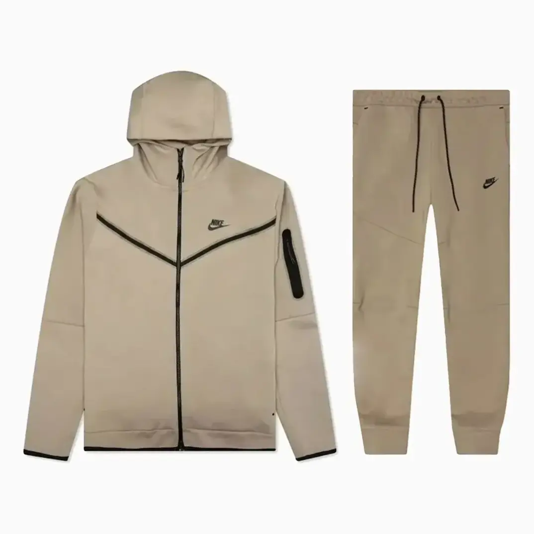 Tech Fleece Kapüşonlu Üst ve Eşofman Altı Khaki Set - 1