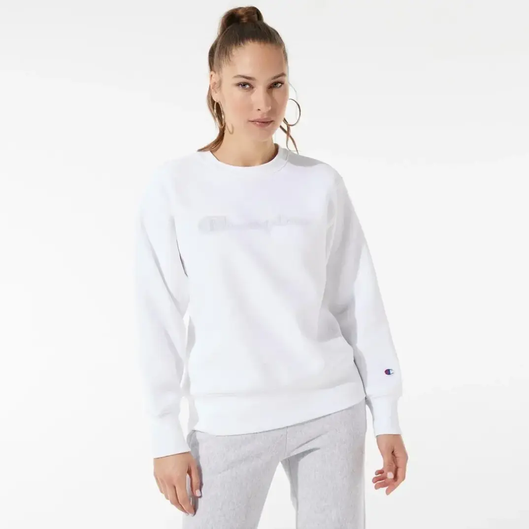 Tonal Embroidery Fleece Kadın Sweatshirt Beyaz - 1