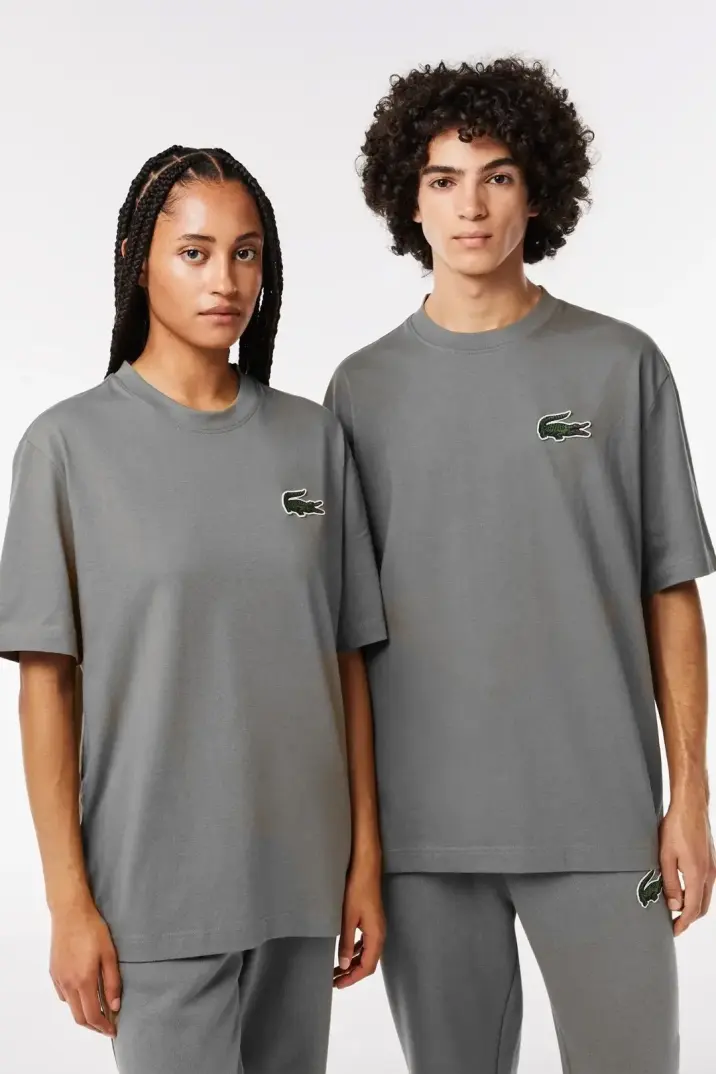 Unisex Loose Fit Large Croc Organic Heavy Tişört Gri - 1